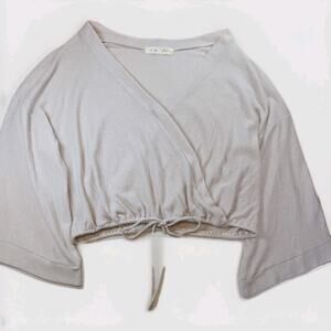 Coastal Chic Soft Girl Drawstring Crop Wrap Crop Top Beige Tie Front Large